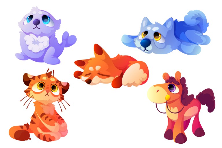 مجموعه 5 عددی وکتور طرح حیوانات مختلف به سبک کارتونی
