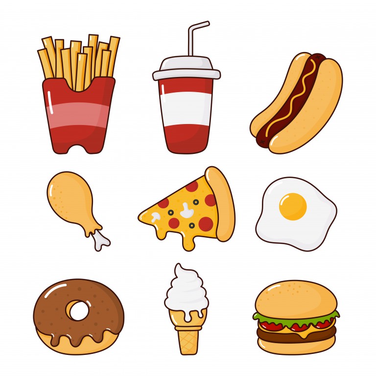 مجموعه 9 عددی آیکون طرح غذا های مختلف سبک کارتونی