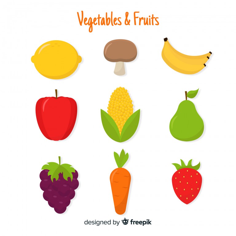 وکتور مجموعه 9 عددی میوه جات مختلف مفهوم غذای سالم