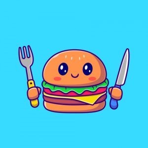 وکتور طرح غذا و همبرگر با پس زمینه آبی