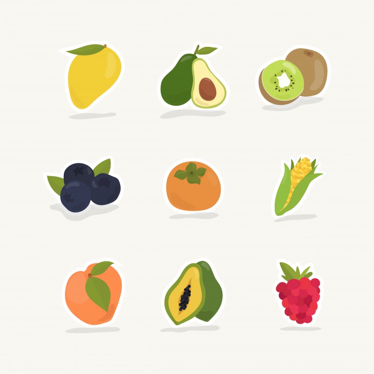 مجموعه وکتور 9 عددی میوه های مختلف