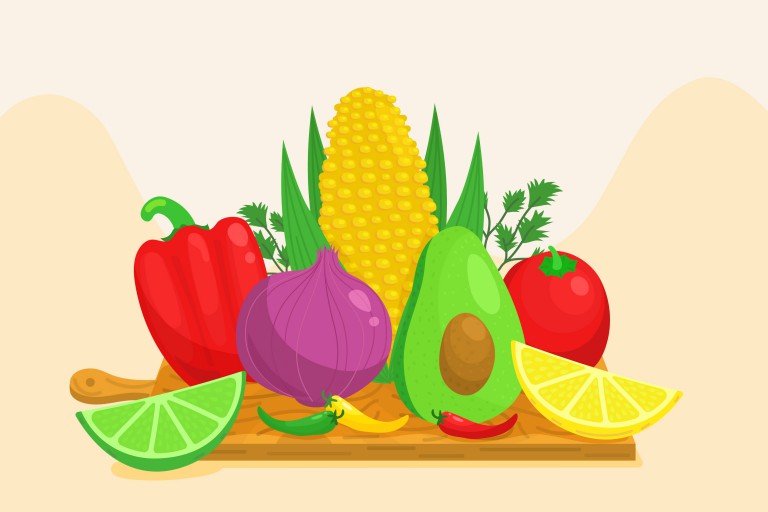 وکتور میوه و سبزیجات مختلف