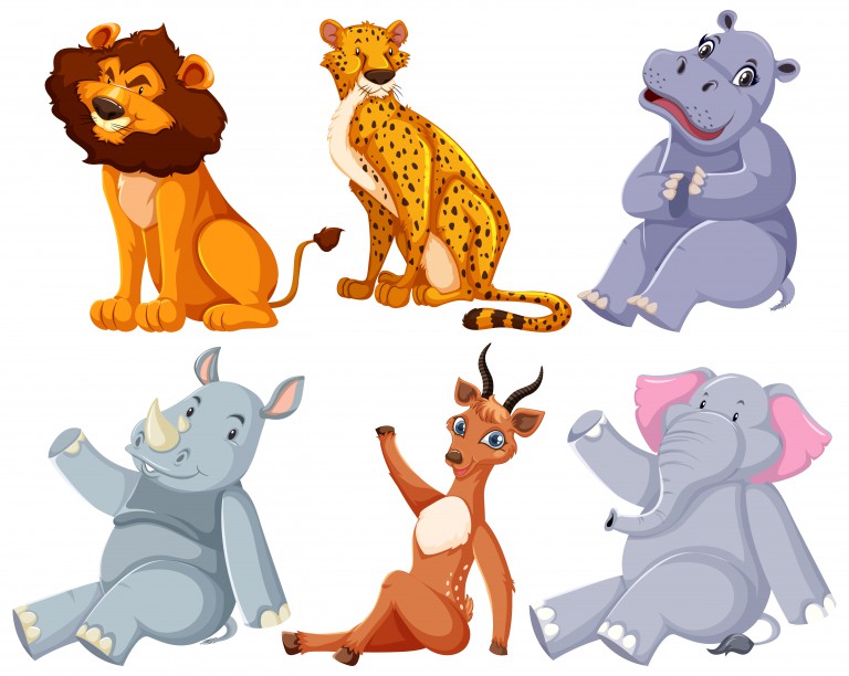 مجموعه 6 عددی وکتور طرح حیوانات سبک کارتونی