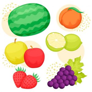 مجموعه 6 عددی وکتور طرح میوه های مختلف با پس زمینه رنگ روشن