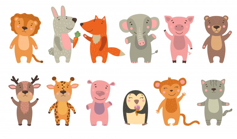 مجموعه 12 عددی وکتور طرح حیوانات سبک کارتونی