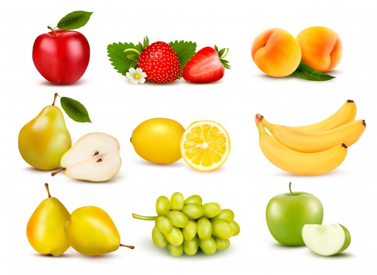 مجموعه 9 عددی وکتور طرح میوه های مختلف با پس زمینه رنگ سفید