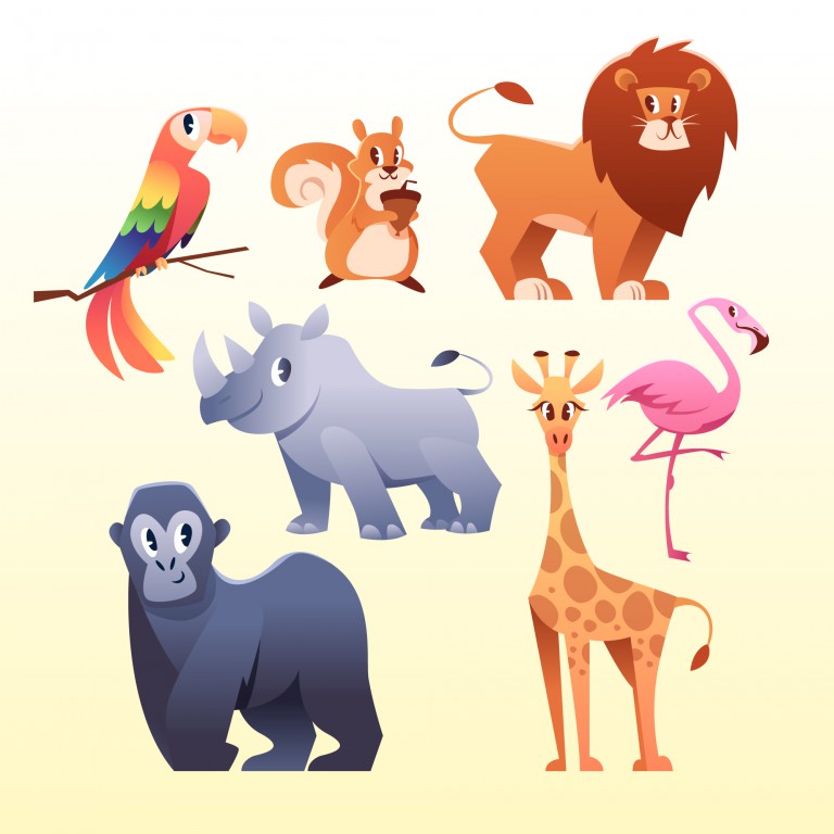 مجموعه 7 عددی وکتور طرح حیوانات مختلف با پس زمینه رنگ روشن