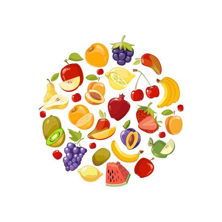 وکتور طرح میوه های مختلف طرح دایره ای