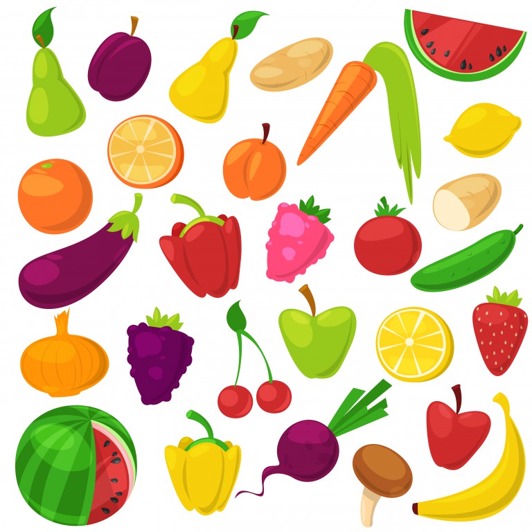 وکتور میوه ها و سبزیجات مختلف