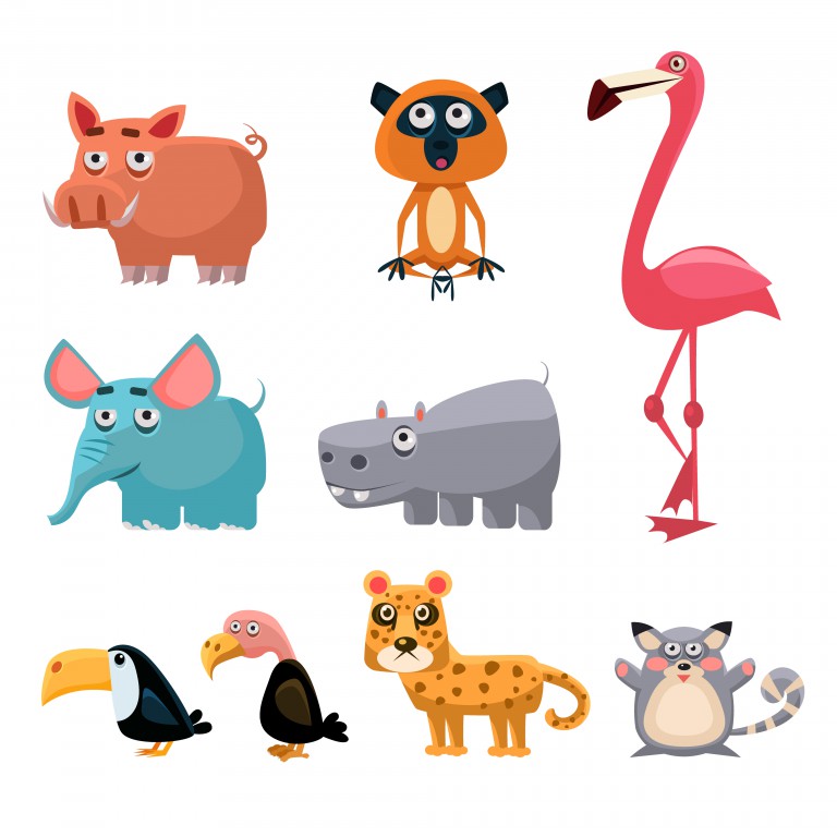 مجموعه 9 عددی وکتور حیوانات به سبک کارتونی