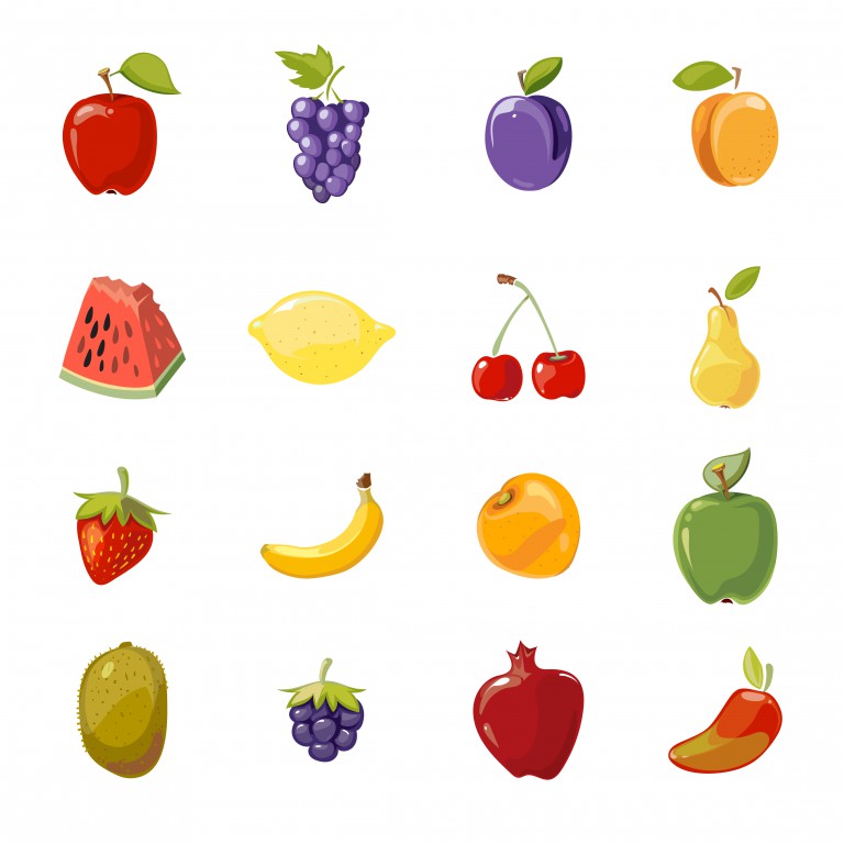 مجموعه 16 عددی وکتور طرح میوه های مختلف