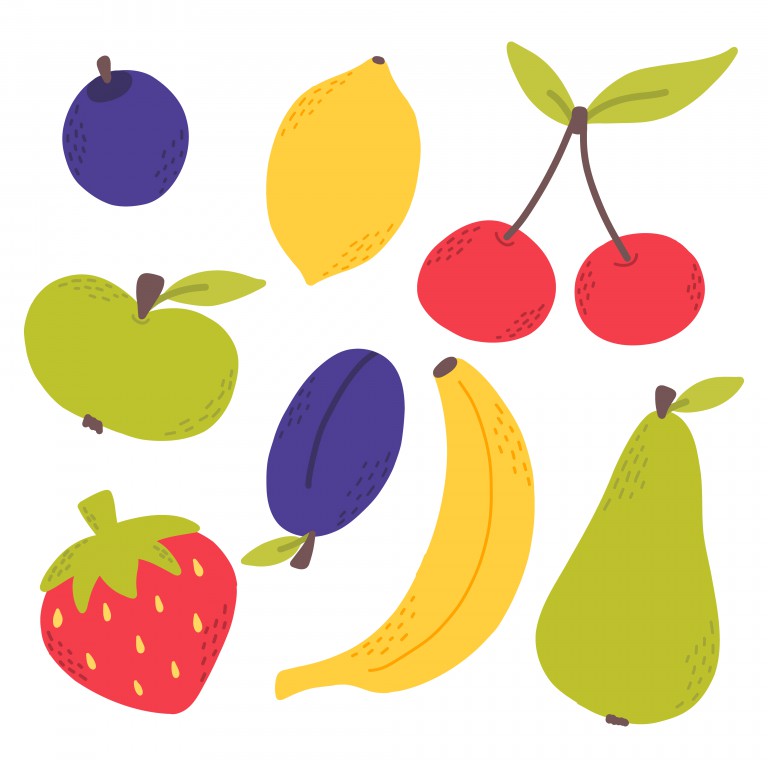 مجموعه 8 عددی وکتور طرح میوه جات مختلف به سبک کارتونی