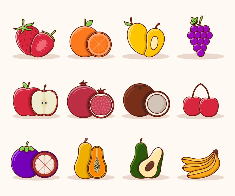مجموعه 12 عددی آیکون میوه های مختلف