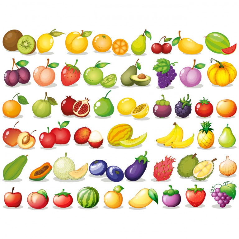 وکتور مجموعه میوه های رنگی مختلف