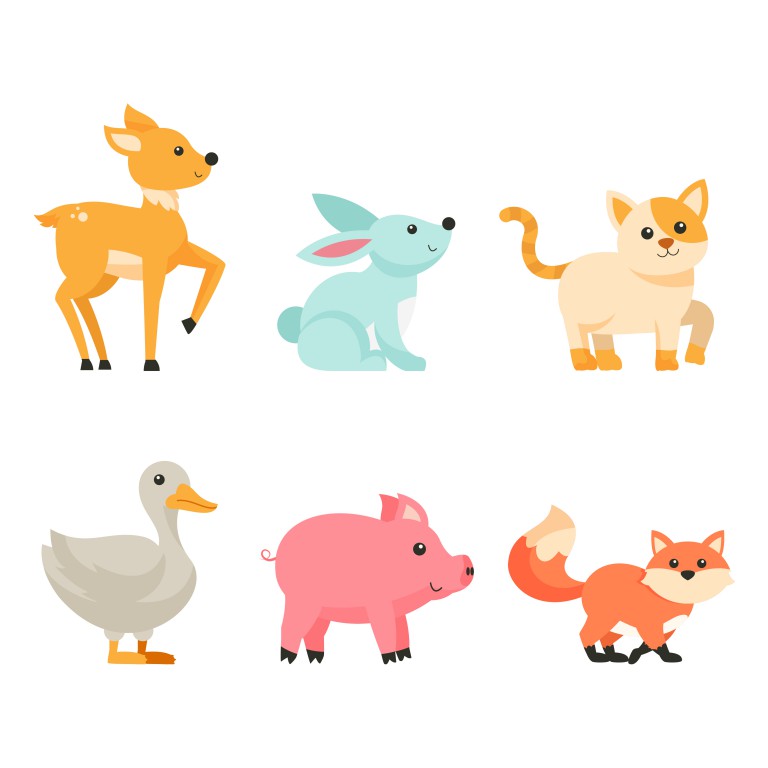 مجموعه 6 عددی وکتور حیوانات سبک کارتونی