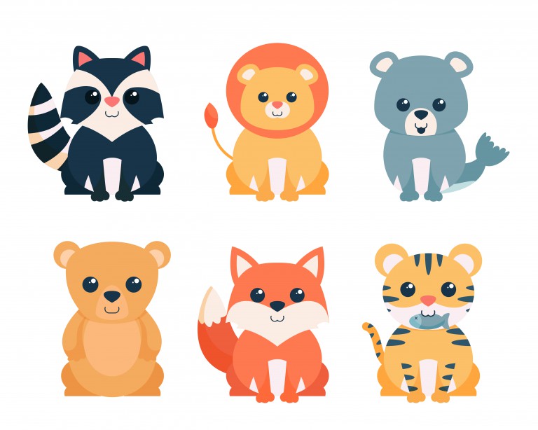 مجموعه 6 عددی وکتور حیوانات مختلف به سبک کارتونی