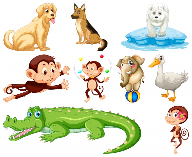 مجموعه 9 عددی وکتور طرح حیوانات به سبک کارتونی