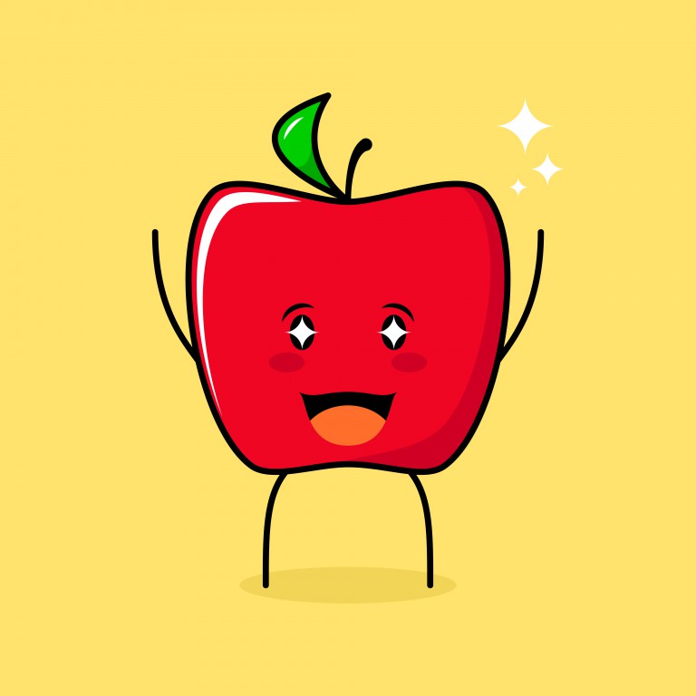 وکتور شخصیت کارتونی طرح میوه سیب با پس زمینه رنگ روشن