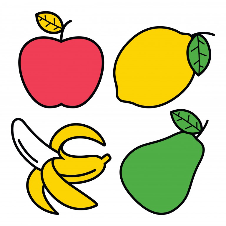 مجموعه 4 عددی وکتور طرح میوه جات مختلف به سبک کارتونی
