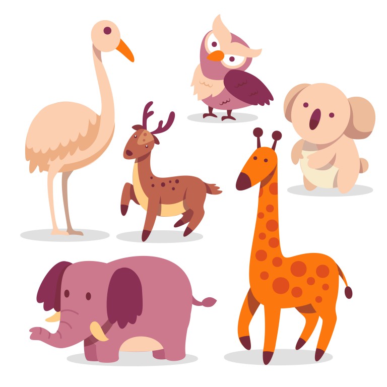 مجموعه 6 عددی وکتور طرح حیوانات مختلف سبک کارتونی