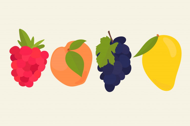 مجموعه 4 عددی وکتور طرح میوه جات مختلف با پس زمینه رنگ روشن