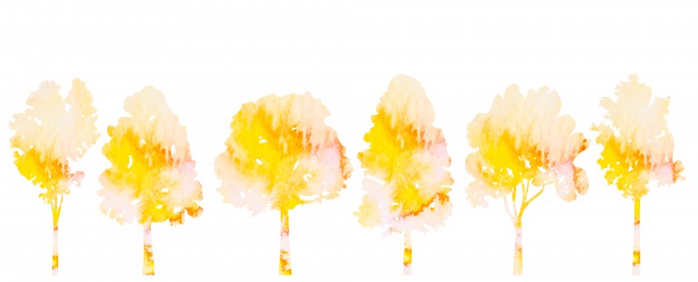 وکتور مجموعه 6 عددی درختان مختلف سبک آبرنگ زرد