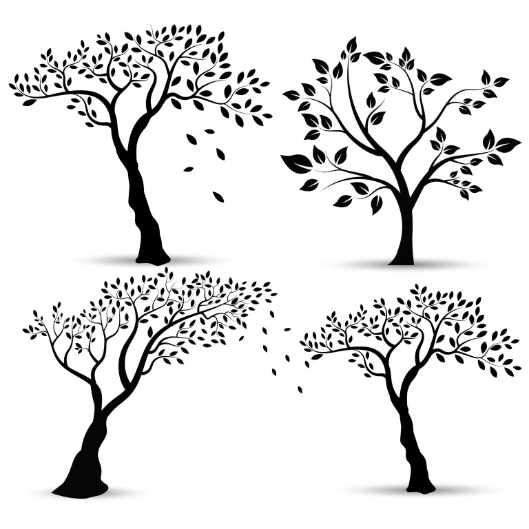 مجموعه 4 عددی وکتور سیلوئت درختان فصل پاییز