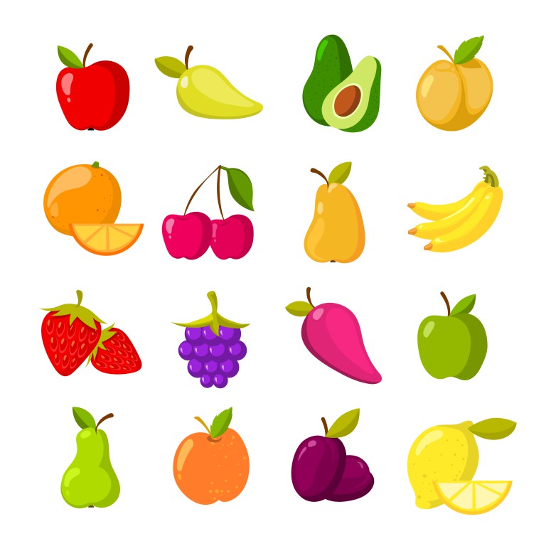 مجموعه 16 عددی وکتور میوه های مختلف
