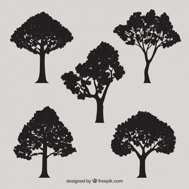 وکتور مجموعه 5 عددی درختان مختلف سئولیت با پس زمینه رنگ روشن