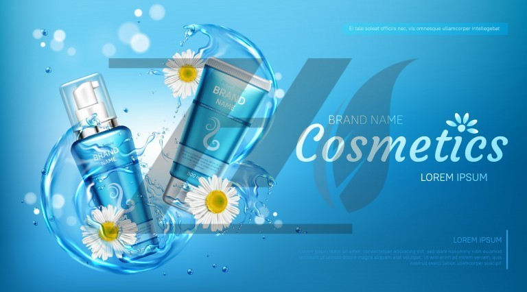 موکاپ بنر تبلیغاتی محصولات لوازم آرایشی بهداشتی رنگ آبی روشن