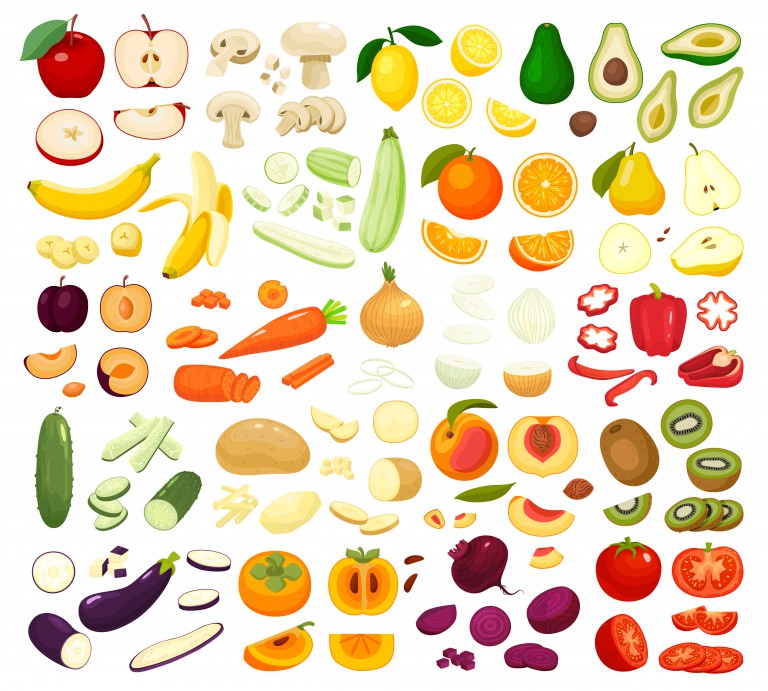 مجموعه وکتور سبزیجات و میوه های مختلف
