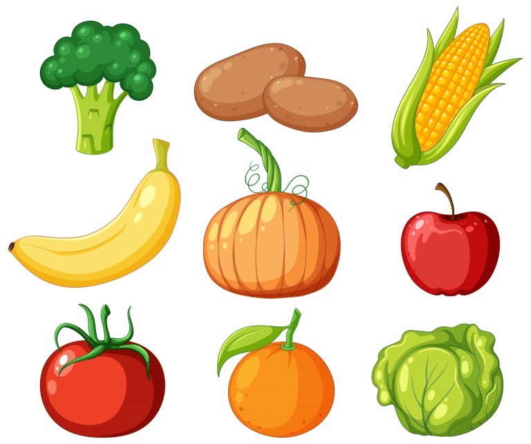 مجموعه 9 عددی وکتور طرح میوه و سبزیجات مختلف