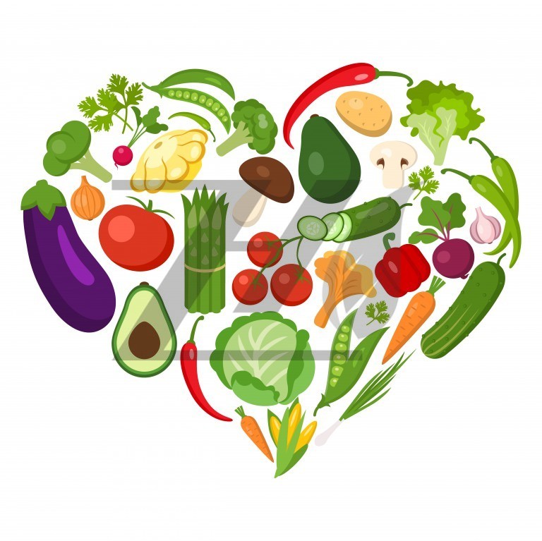 وکتور میوه ها و سبزیجات مختلف طرح قلب