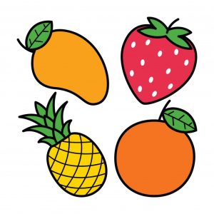 مجموعه 4 عددی وکتور طرح میوه جات مختلف سبک کارتونی
