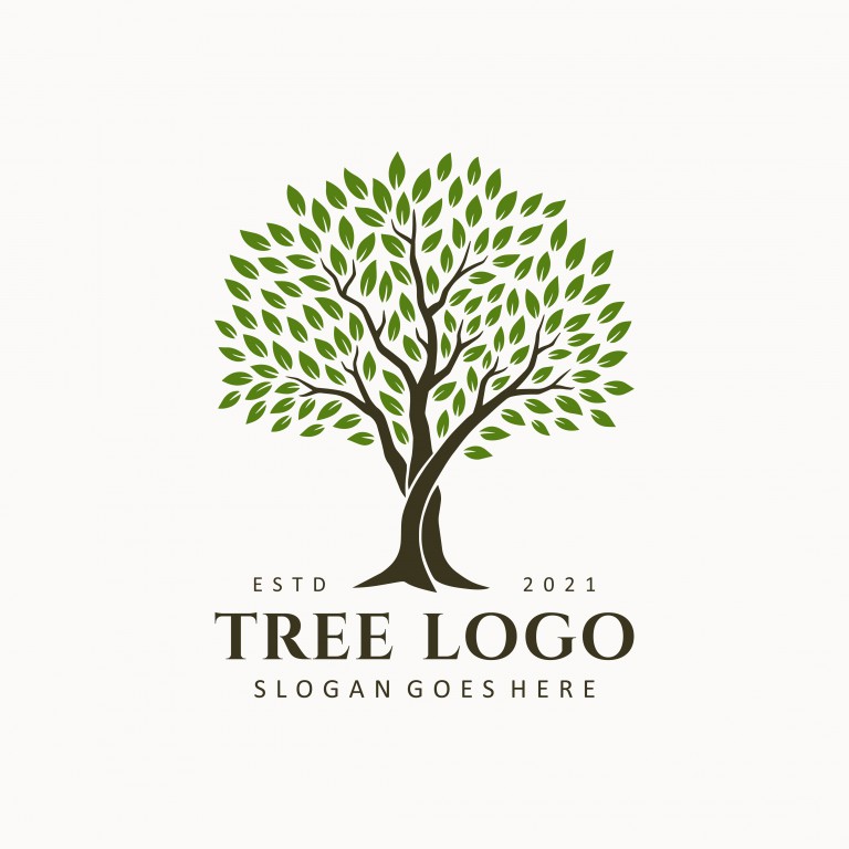 وکتور لوگو طرح درخت با برگ های سبز
