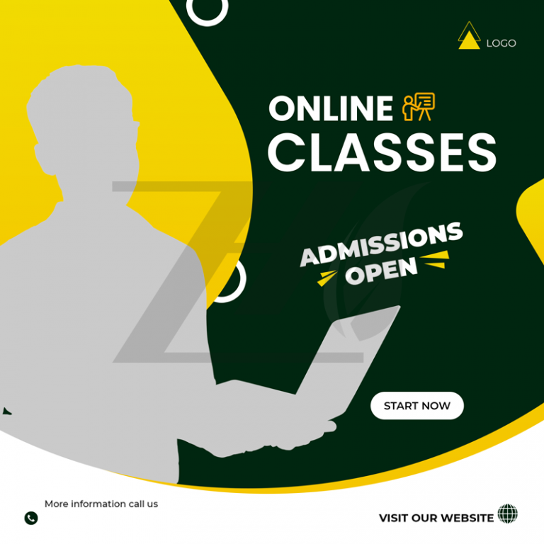 فایل لایه باز بنر طرح آموزش آنلاین رنگ زرد و سبز