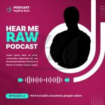 فایل لایه باز قالب پست رسانه اجتماعی طرح پادکست رنگ بنفش