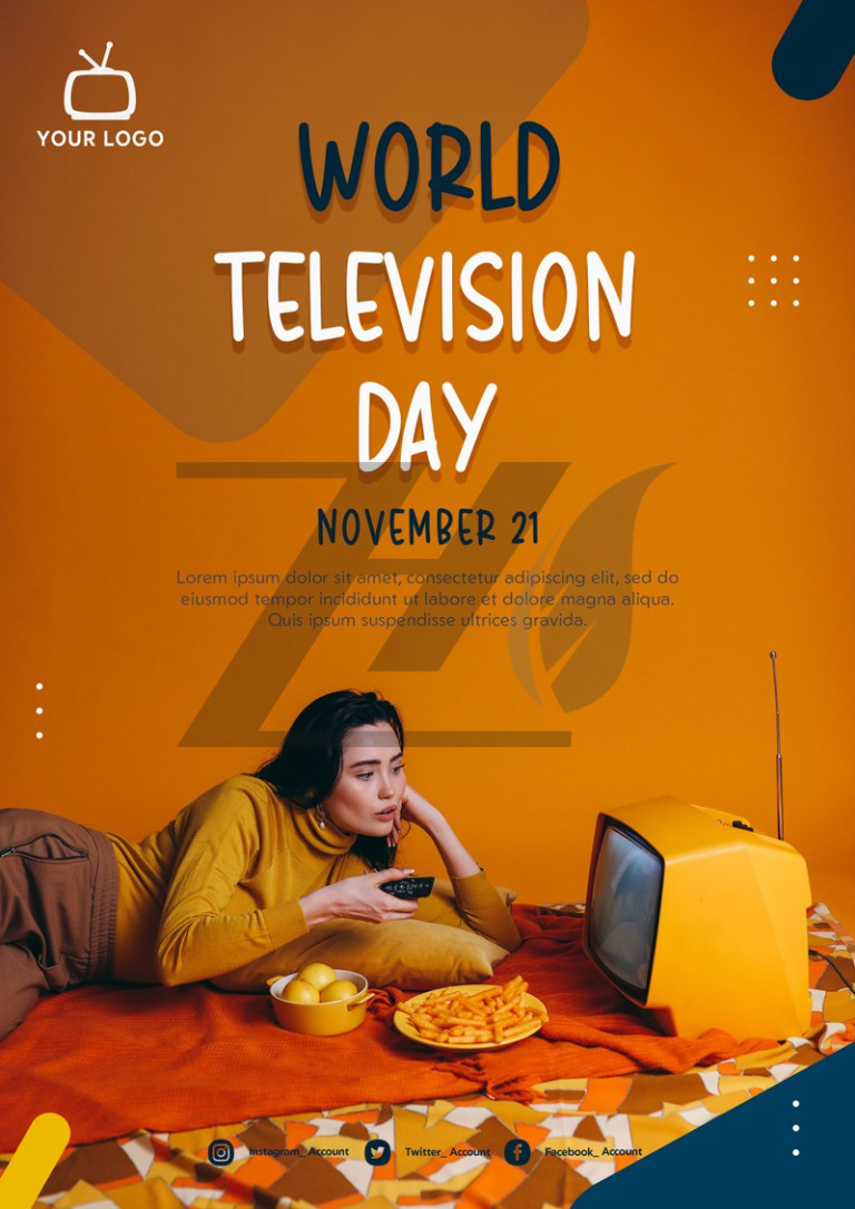 فایل لایه باز پوستر طرح روز بین المللی تلویزیون رنگ نارنجی