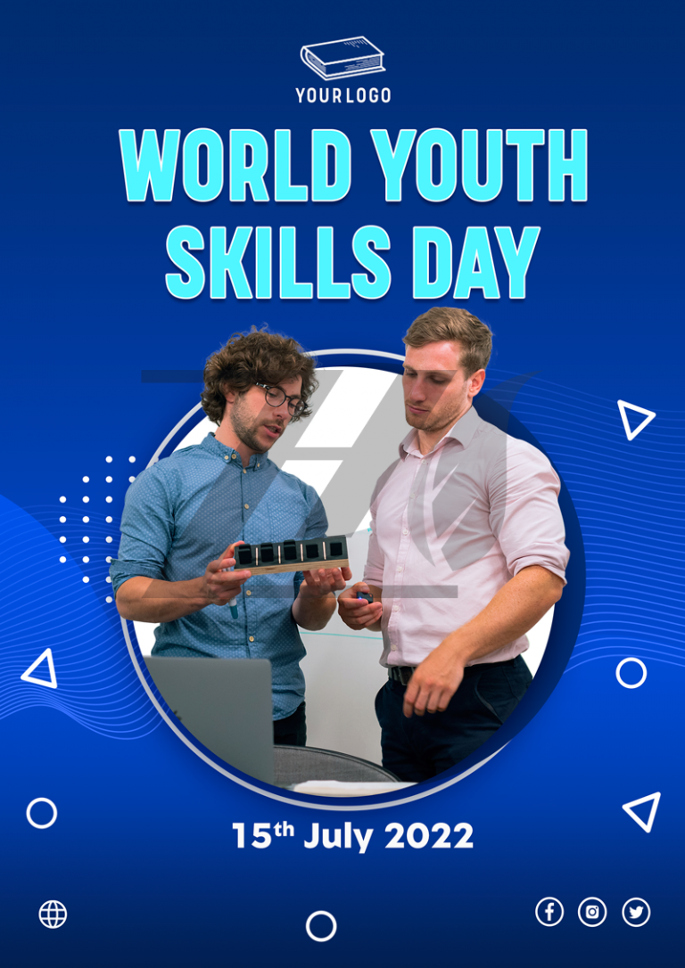 فایل لایه باز بنر روز جهانی مهارت های جوانان رنگ آبی روشن