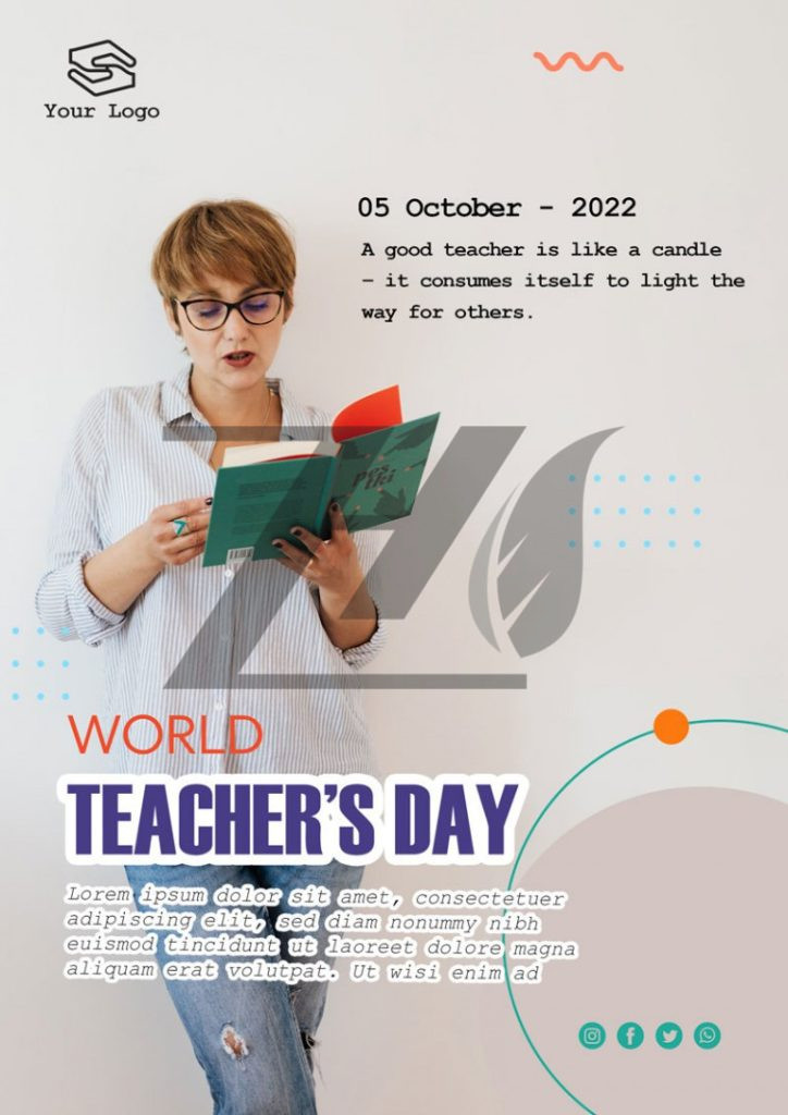 فایل لایه باز پوستر روز جهانی معلم رنگ روشن