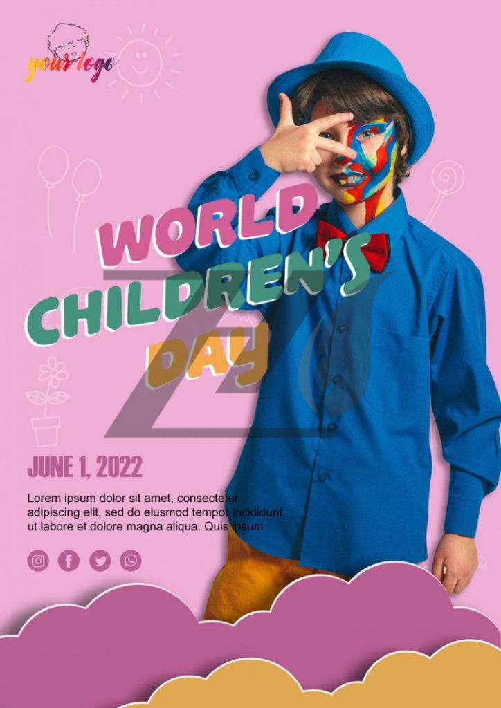 فایل لایه باز پوستر روز جهانی کودک رنگ روشن