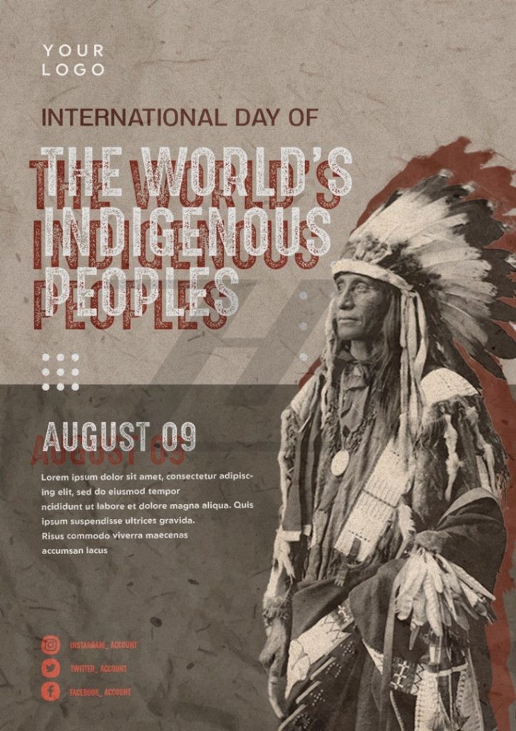 فایل لایه باز پوستر روز مردمان بومی جهان رنگ تیره