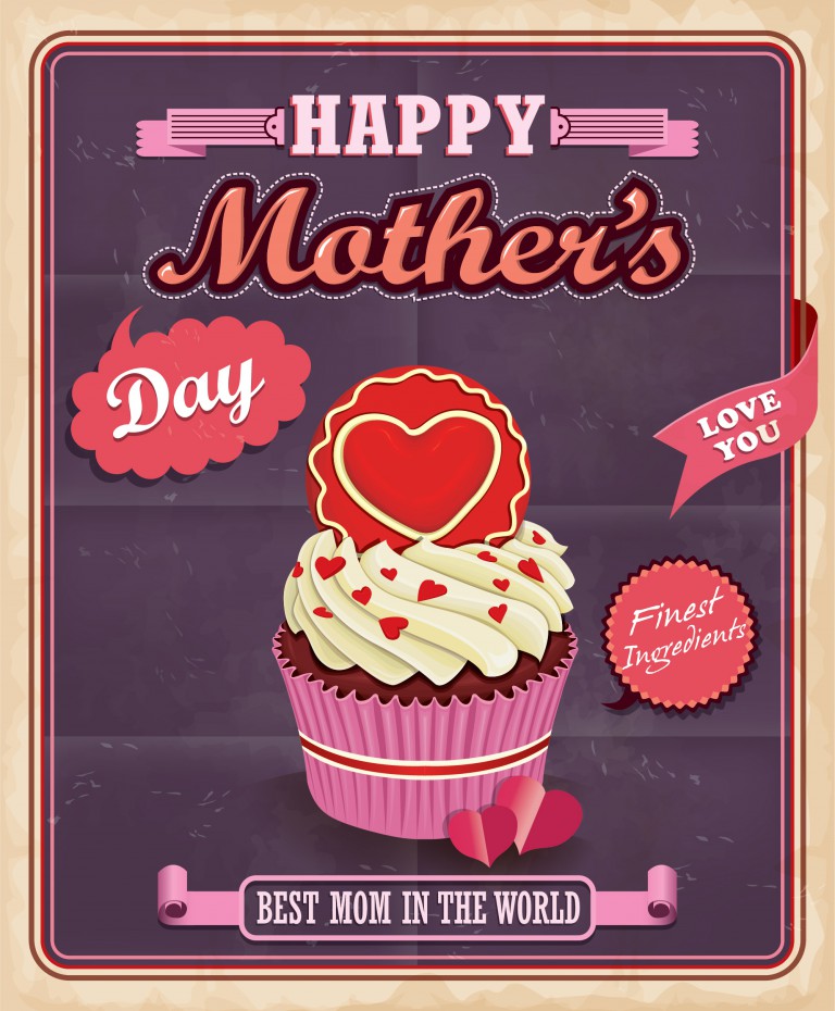 وکتور پوستر تبریک روز مادر طرح کاپ کیک