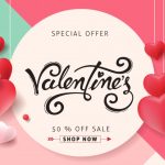 وکتور بنر فروش ویژه روز ولنتاین با بادکنک های قلبی شکل