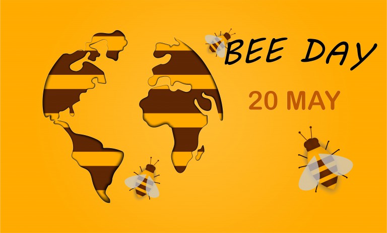 وکتور روز جهانی زنبور عسل پس زمینه زرد