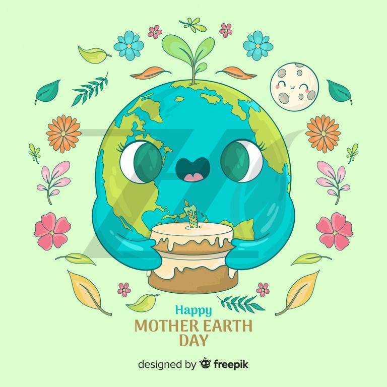 وکتور پس زمینه سیاره زمین با کیک در روز جهانی مادر زمین