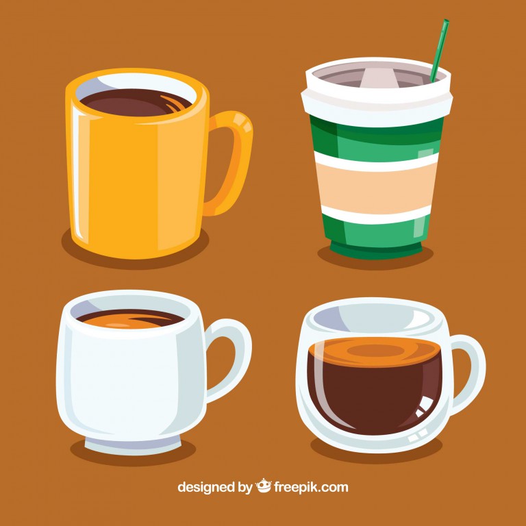 وکتور مجموعه فنجان قهوه در طرح‌های مختلف