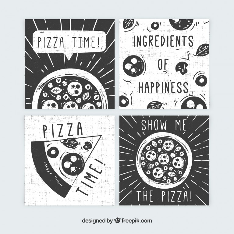 وکتور مجموعه کارت‌های غذا طرح پیتزا