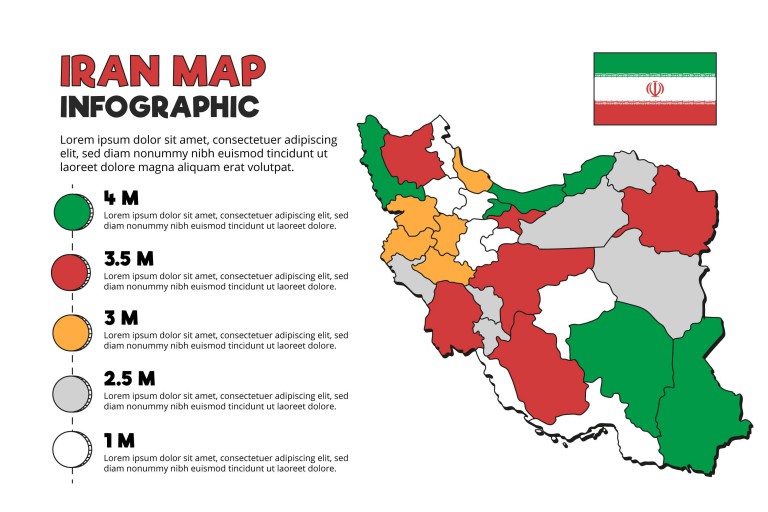 وکتور اینفوگرافیک نقشه ایران رنگی