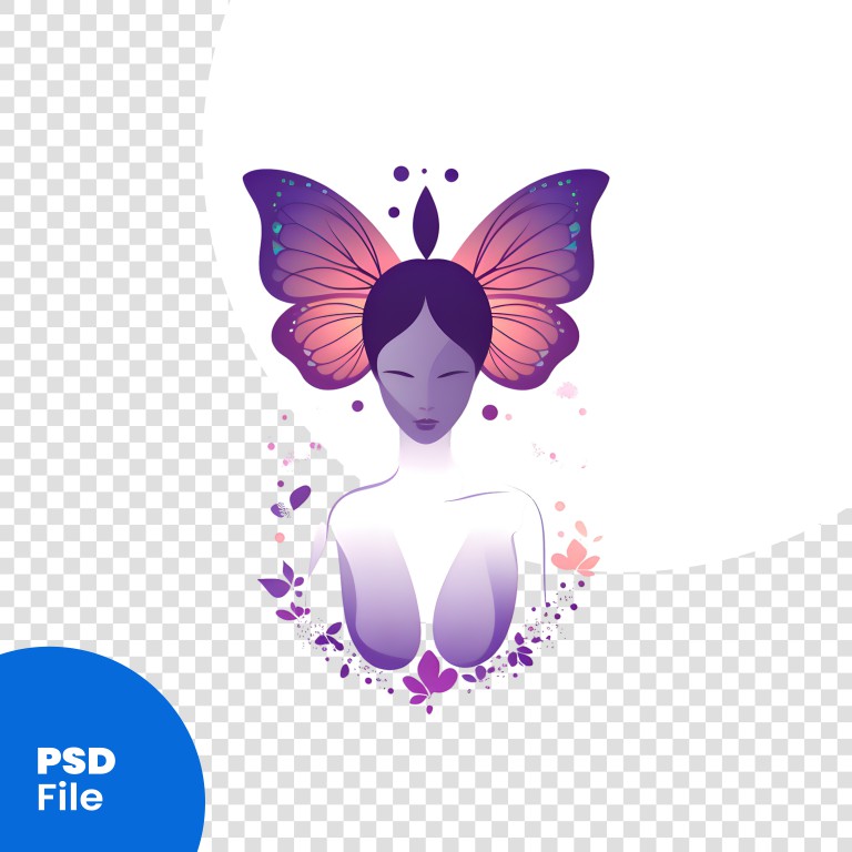 فایل لایه باز تصویر زن زیبا با بال‌های پروانه